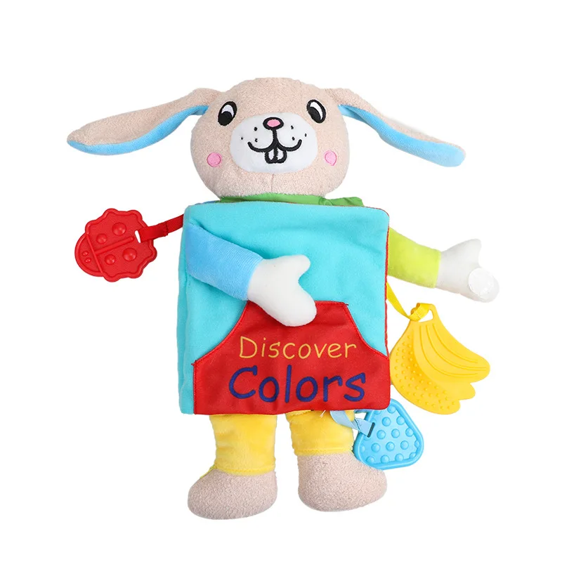 B076A Plush Rabbit Discover Colors Soft Baby Cloth Book With Teether