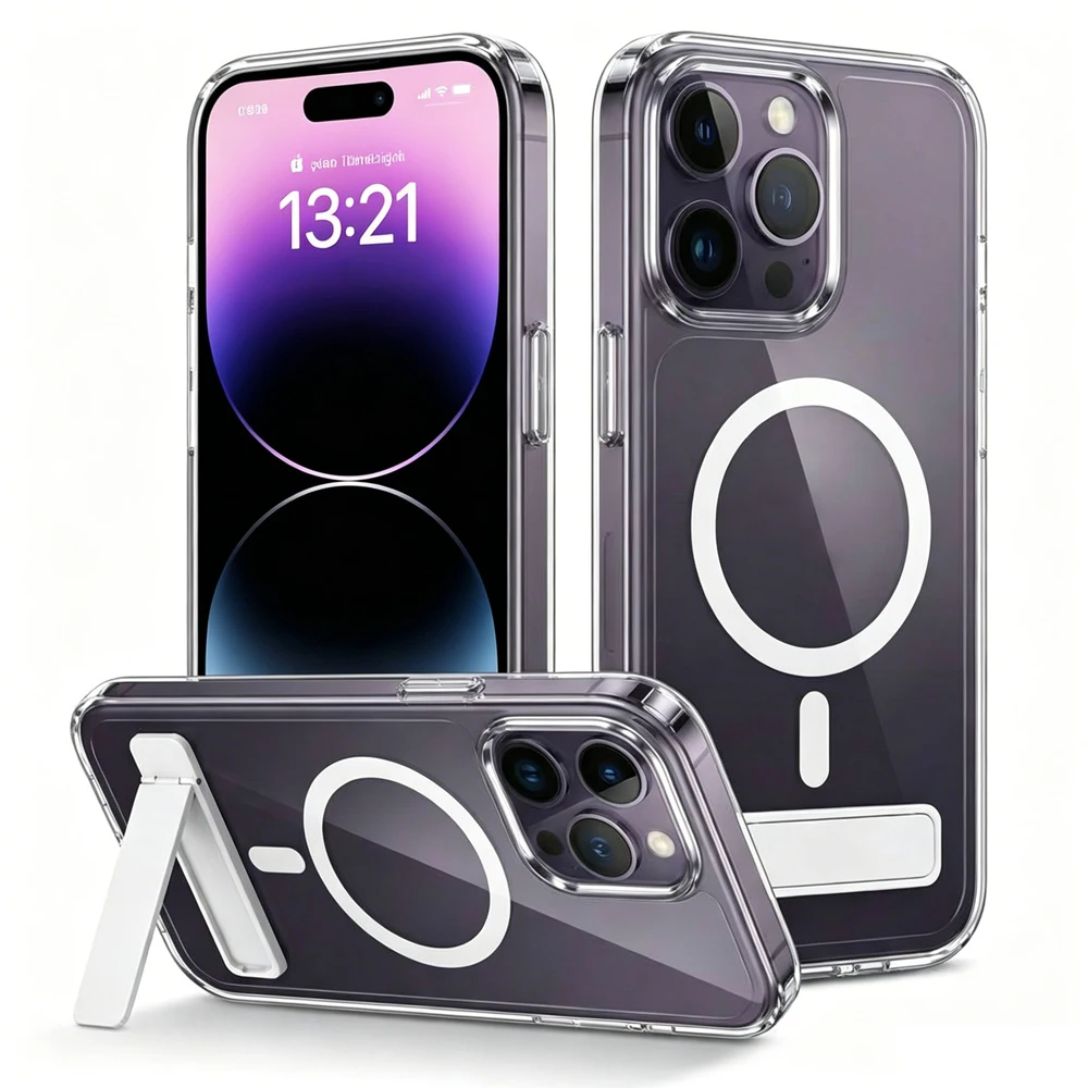 Capa Magnética Transparente com Bumper de Câmera Anti-Impacto para iPhone (11 ao 16 Pro Max)