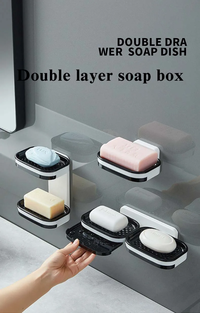 Wall-Mounted Adhesive Bathroom Soap Holder Stylish Soap Holder Box for Convenient Bath & Toilet Supplies