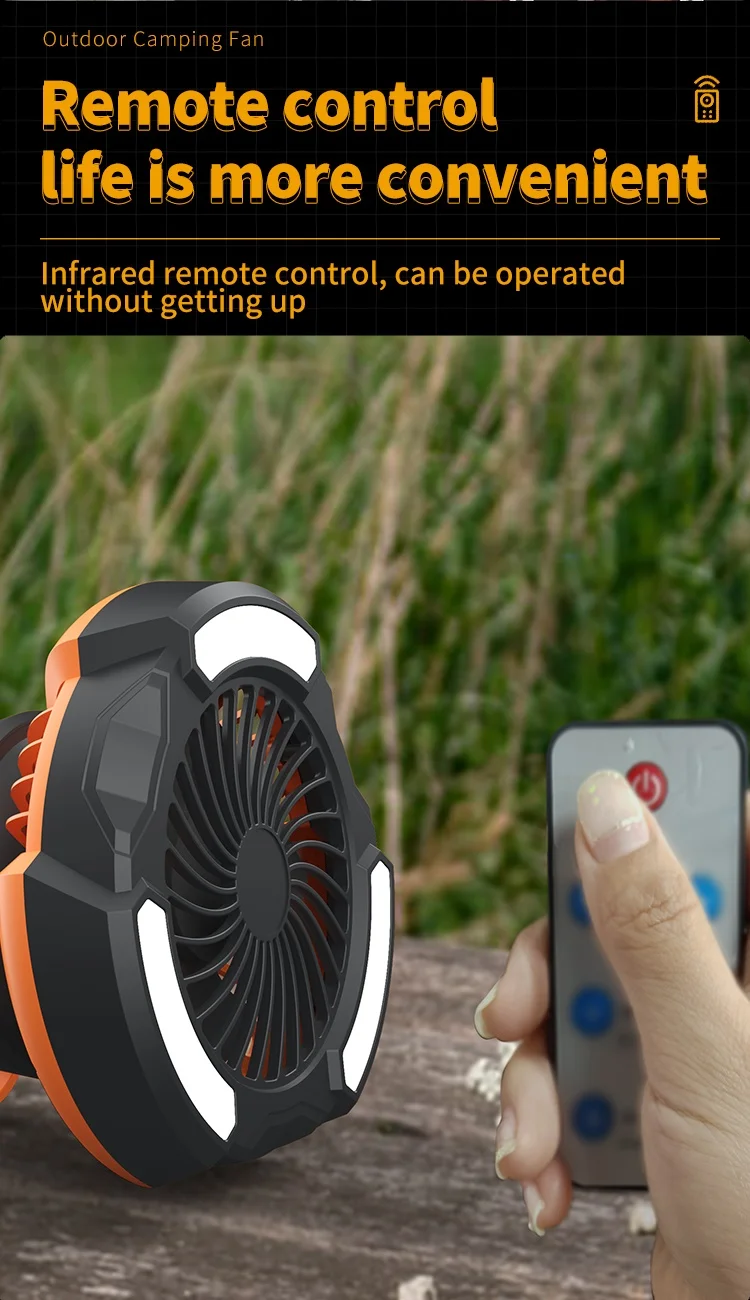Rechargeable Outdoor Solar Camping Remote Cooling Fan Portable Led