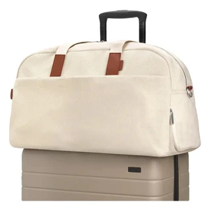 Custom Logo Canvas Beige White Women Travel Sport Weekender Duffle Overnight Bag