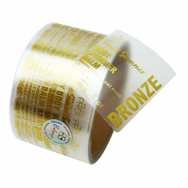 customised private self adhesive bopp waterproof logo printing transparent bottle stickers gold foil labels