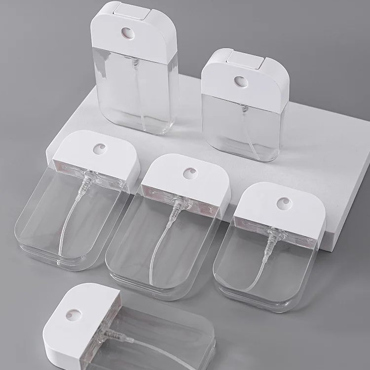 35ml 45ml 50ml Empty Plastic Alcohol Hand Sanitizer Credit Card Refillable Perfume Mist Spray Bottle with Silicone case Keychain