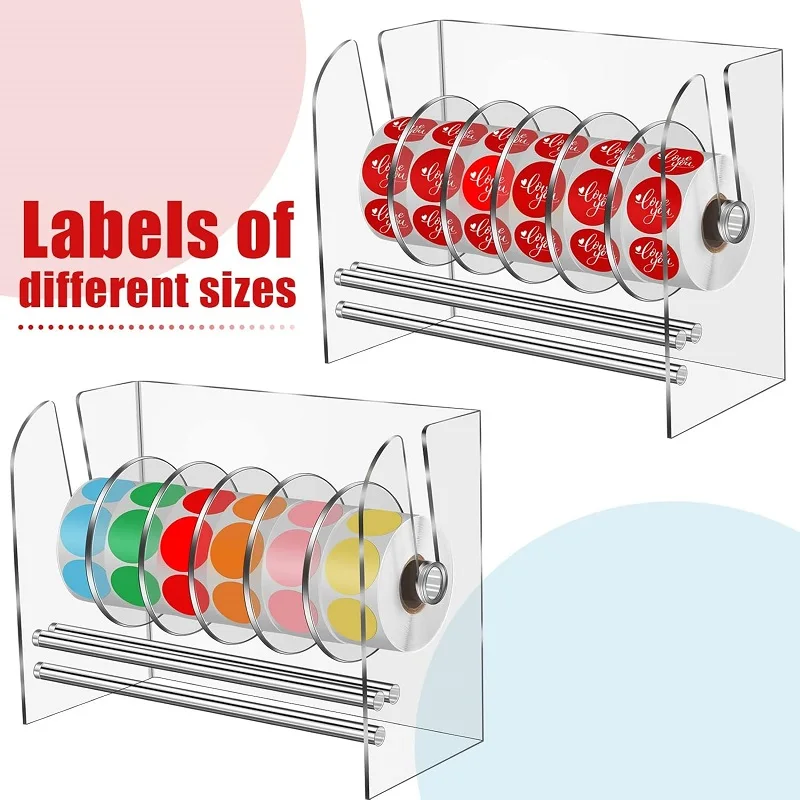 Durable Adjustable Custom Transparent Acrylic Label Holder Sticker Roll Dispenser for Desktop