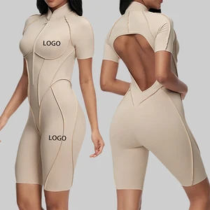 Clothing Manufacturer Women Stand Collar 3D Cut Butt Lift High Stretch Half Zip Jumpsuit for Autumn Running Sports Fitness Wear