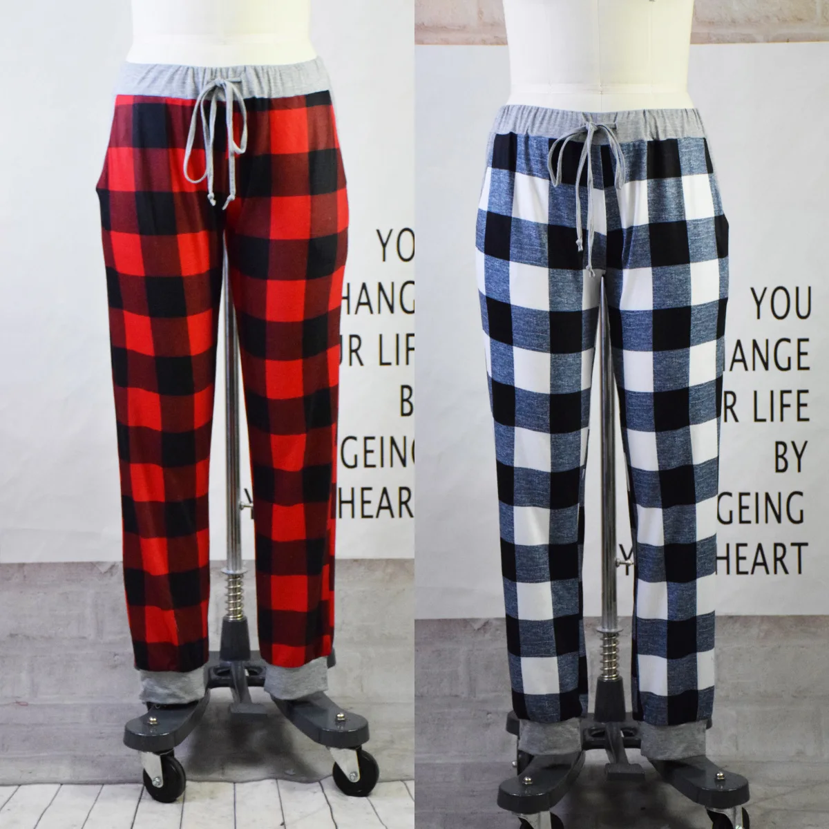 polyester plaid pants