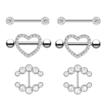 3Pair/Set Girl Pierced Nipple Ring Bracket Zircon Heart Sexy Nipple Rings 316L Steel Jeweler Three Piece Set Wholesale
