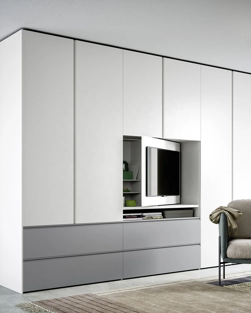l Shape Modern Wooden Wardrobe with Tv Cabinet for Hotel Room Design Sliding Door Wardrobe with Mirror Convertible