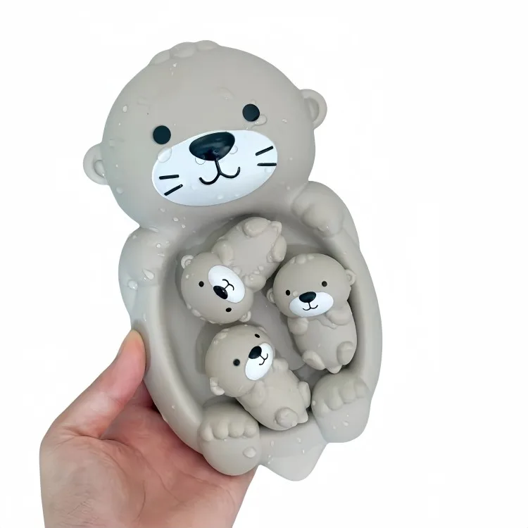Jouets De Bain Bébé Loutres Flottantes - Lot Maman + 3 Bébés - Caoutchouc Souple Et Sûr