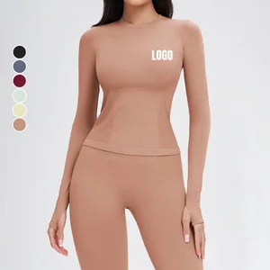 Custom Logo Women's Seamless Sports T-Shirts Quick Dry Breathable Comfortable Long Sleeve Lightweight Running Training Tee