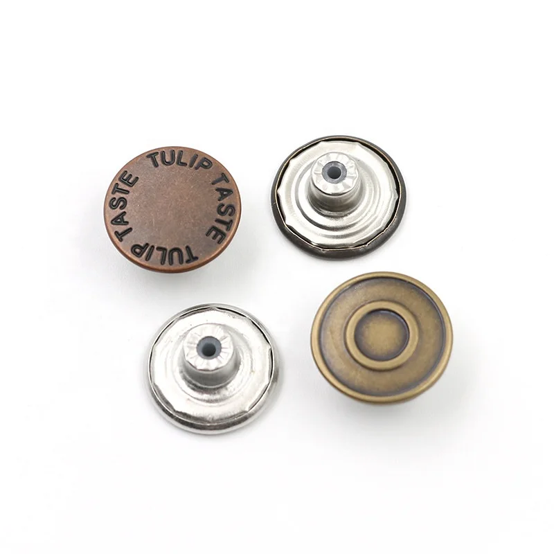 Custom Made Logo Embossed Metal Jeans Buttons High Quality Sustainable Plating Technique Available 10mm 20mm 17mm Decoration