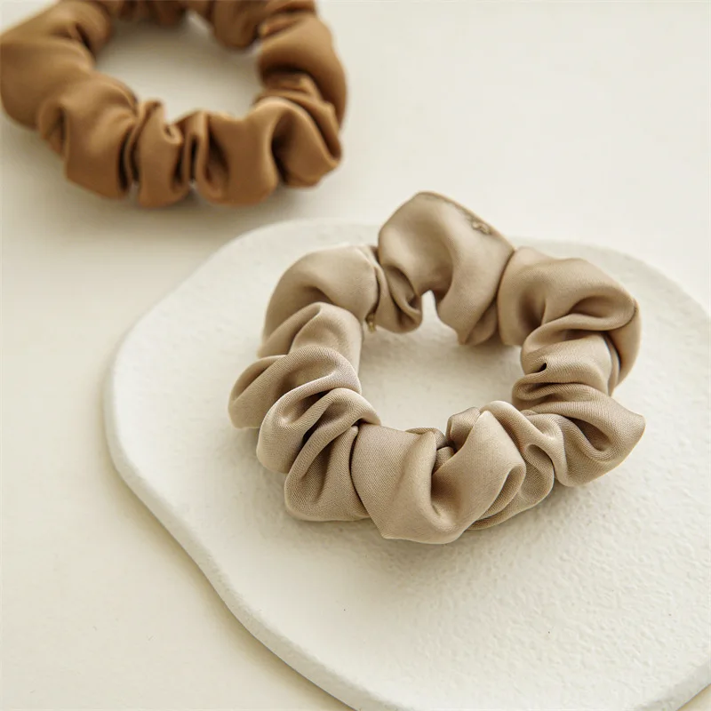 French Style Simple Skinny Scrunchies Hair Ties Pure Color Satin Fabric Elastic Hair Accessories