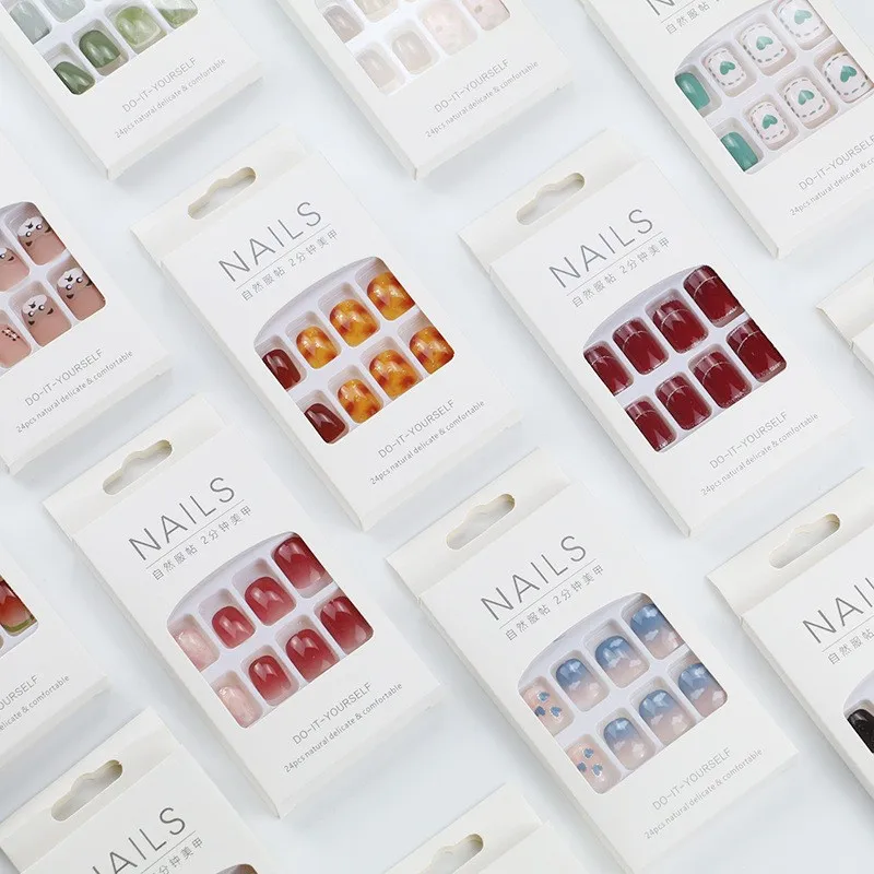 Cheap Price 24pcs Nail Press on Short Printed Bulk Press on Nails Artificial Fingernails for Woman Fancy Press on Nails