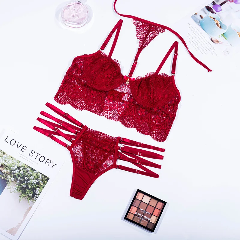 Women's Sexy Lingerie Set with Garter Belt Matching Bra and Panty ...