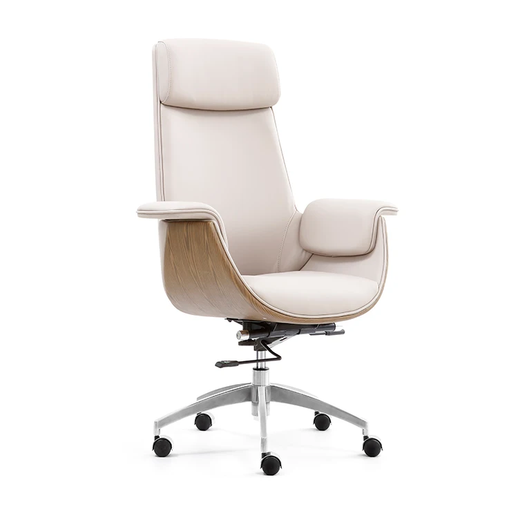 White Leather Executive Chair Classic Office Chair Ergonomic Design