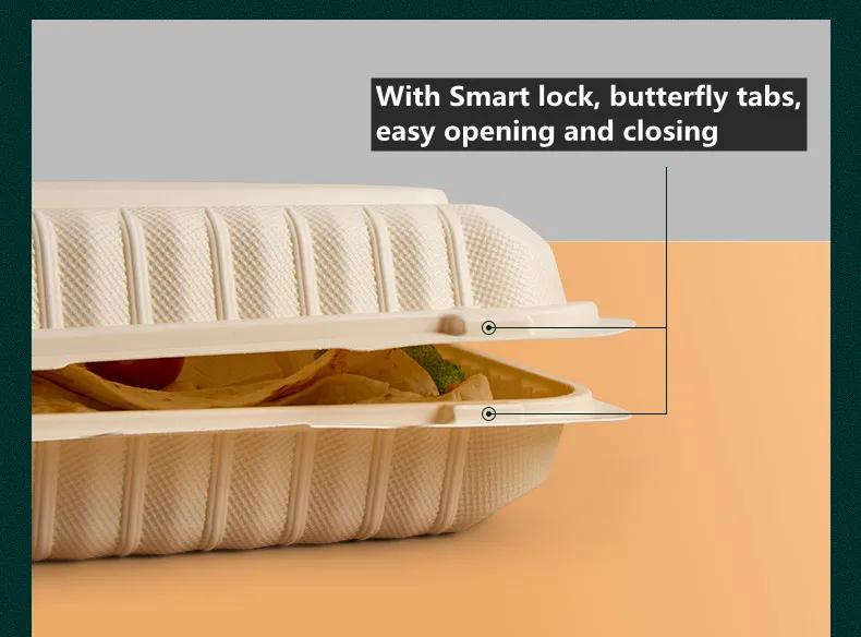 9x9inch Biodegradable Eco-friendly Clamshell Takeaway Hinged Lid To-go Lunch Bento Box Disposable Corn Starch Food Container