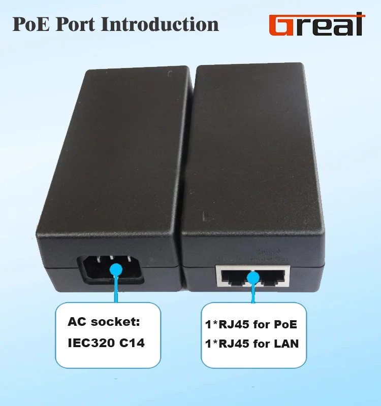 48V 30W Active 1000Mbps PoE Injector IEEE802.3AF 3AT PoE Adapter ...