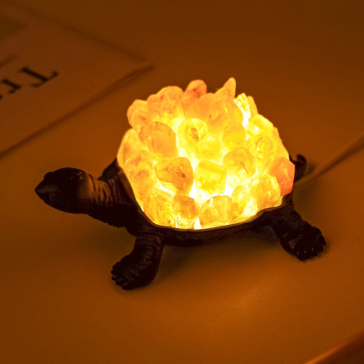 Handcrafted Rose Quartz Crystal Turtle Lamp – 3-Color LED Night Light With Bronze Base, USB Powered, Spiritual Healing Gift