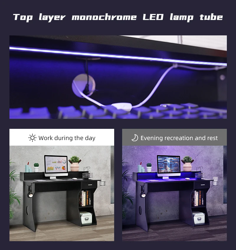 Home Office Led Lights Pc Table Gaming Computer Table Pc L Shape Gaming
