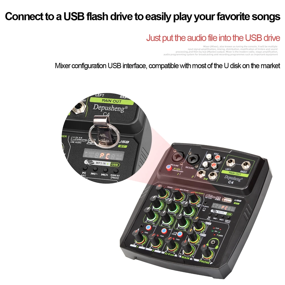 Depusheng C4 Multifunctional Computer Mobile Phone Recording Live 4 Channel Mini Audio Mixer