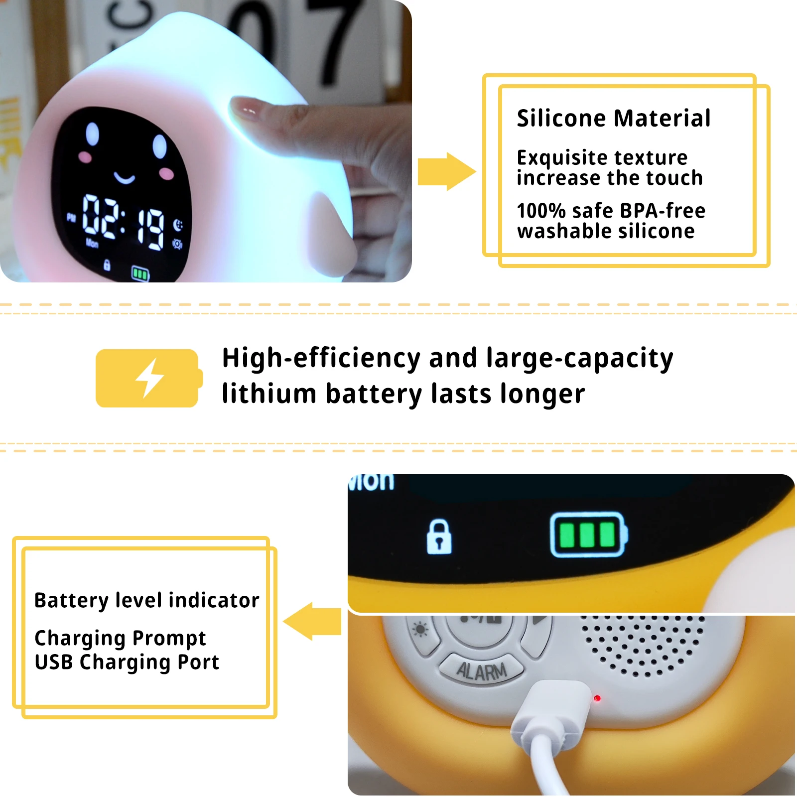 Cute Cartoon Fruit Shape Digital Alarm Clock Stay in Bed Sleep Training Clock OK to Wake Alarm Clock With Night Light for Kids
