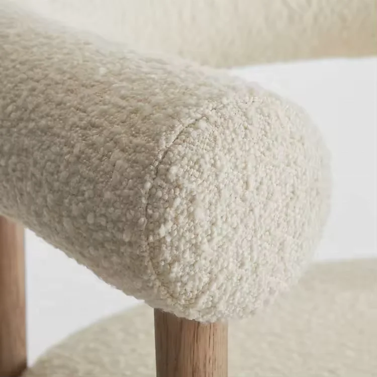 New Style Velvet Sherpa Dining Room Chair Furniture Modern Luxury White Nordic Boucle Dining Chair with Solid Beech Wood Frame