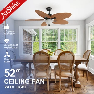 1stshine LED Ceiling Fan 52 Inches 6 Speeds High Quality Imitated Rattan Weaving Leaf Ceiling Fan With Remote