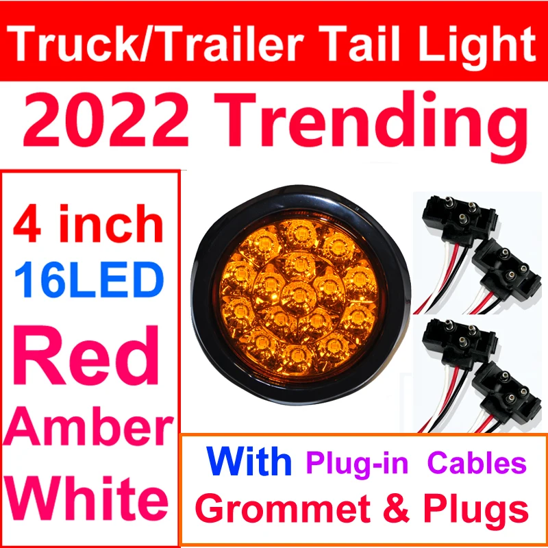 Amazon top seller 16LED Truck Camion 12V 24V Red Yellow Trailer Led Tail Light with Plug-in wires Grommet Plug Brake Stop Lamp