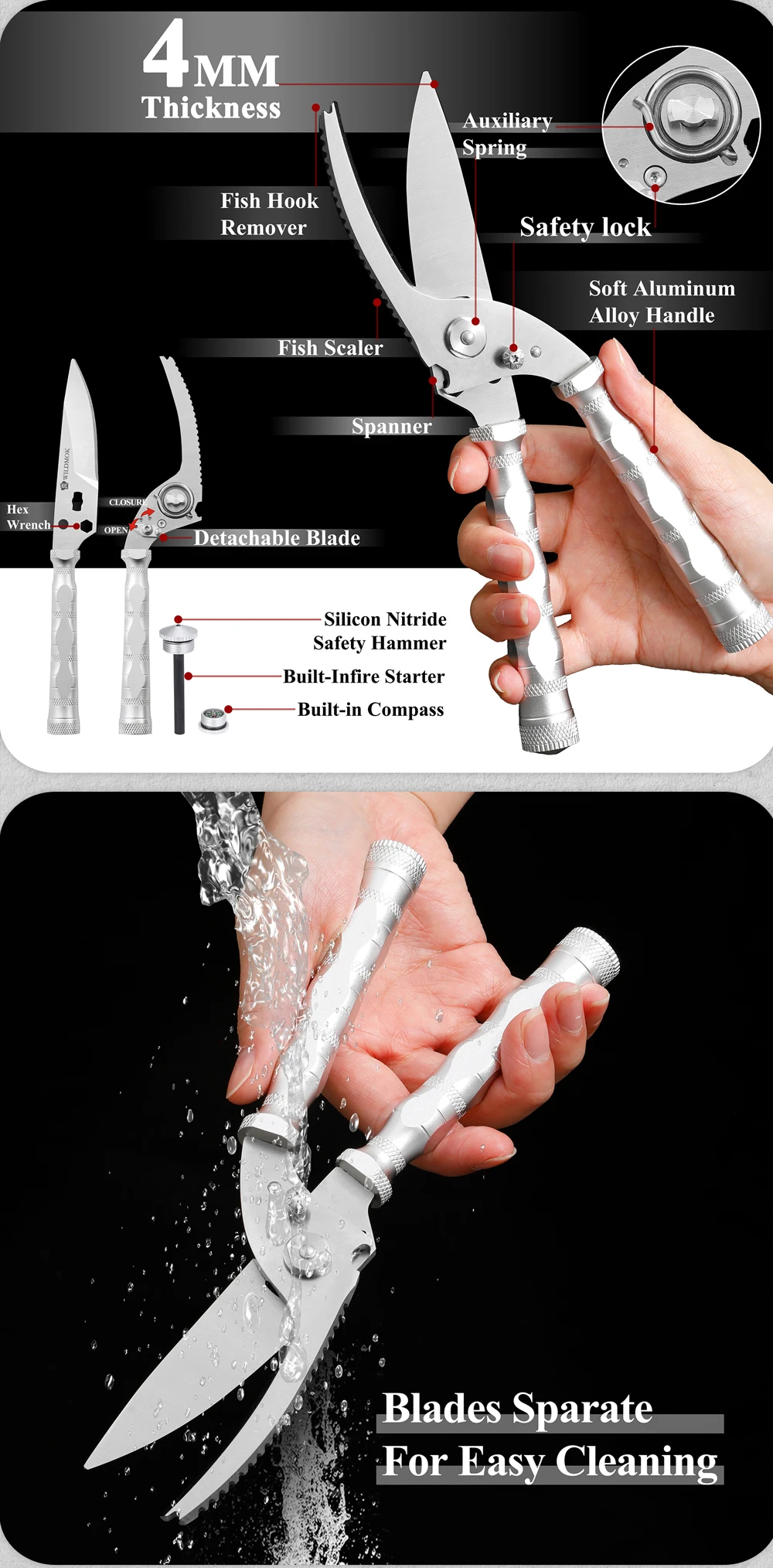 Forbici multifunzione per pollame in acciaio inossidabile WILDMOK Forbici da esterno_voghion.com