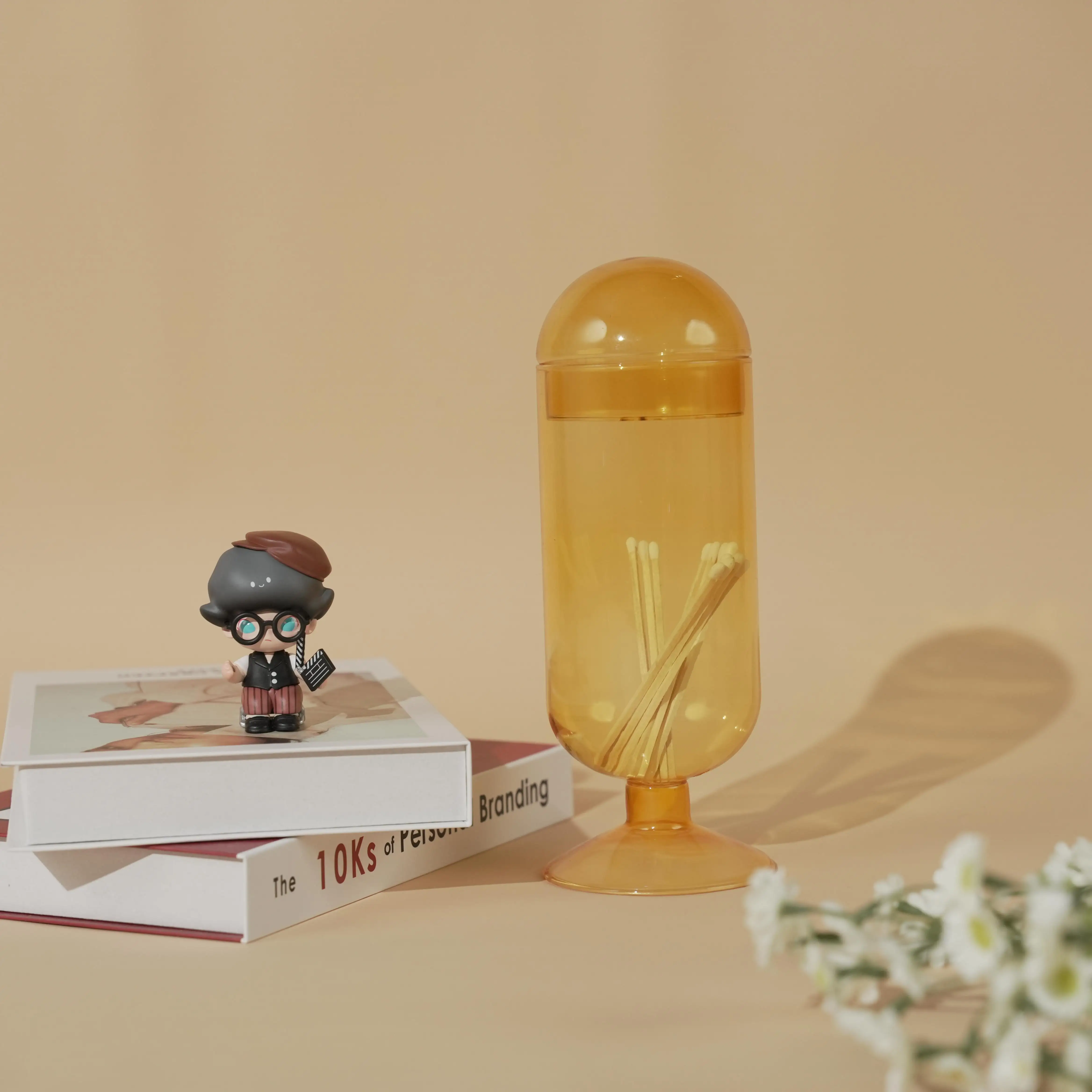 Custom Size & Color Ribbed Glass and Wooden Matches Decorative Match Cloche With Striker Decorative Matches in a Jar