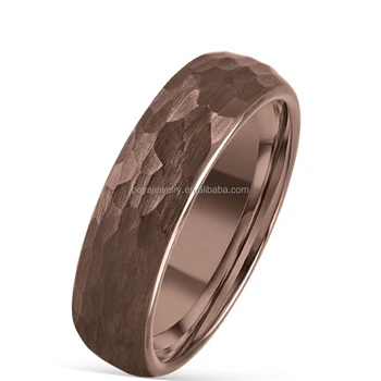 POYA 6mm Coffee Hammered Tungsten Carbide Ring Unisex Classic Mens Womens Wedding Engagement Anniversary Gift