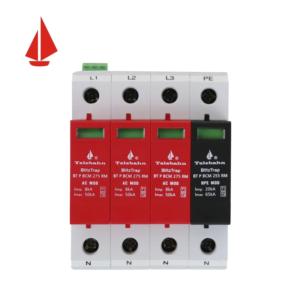 275V 8kA 25kA 50kA AC T1+ T2 3P+N SPD Surge Protection Device for Three Phase Power