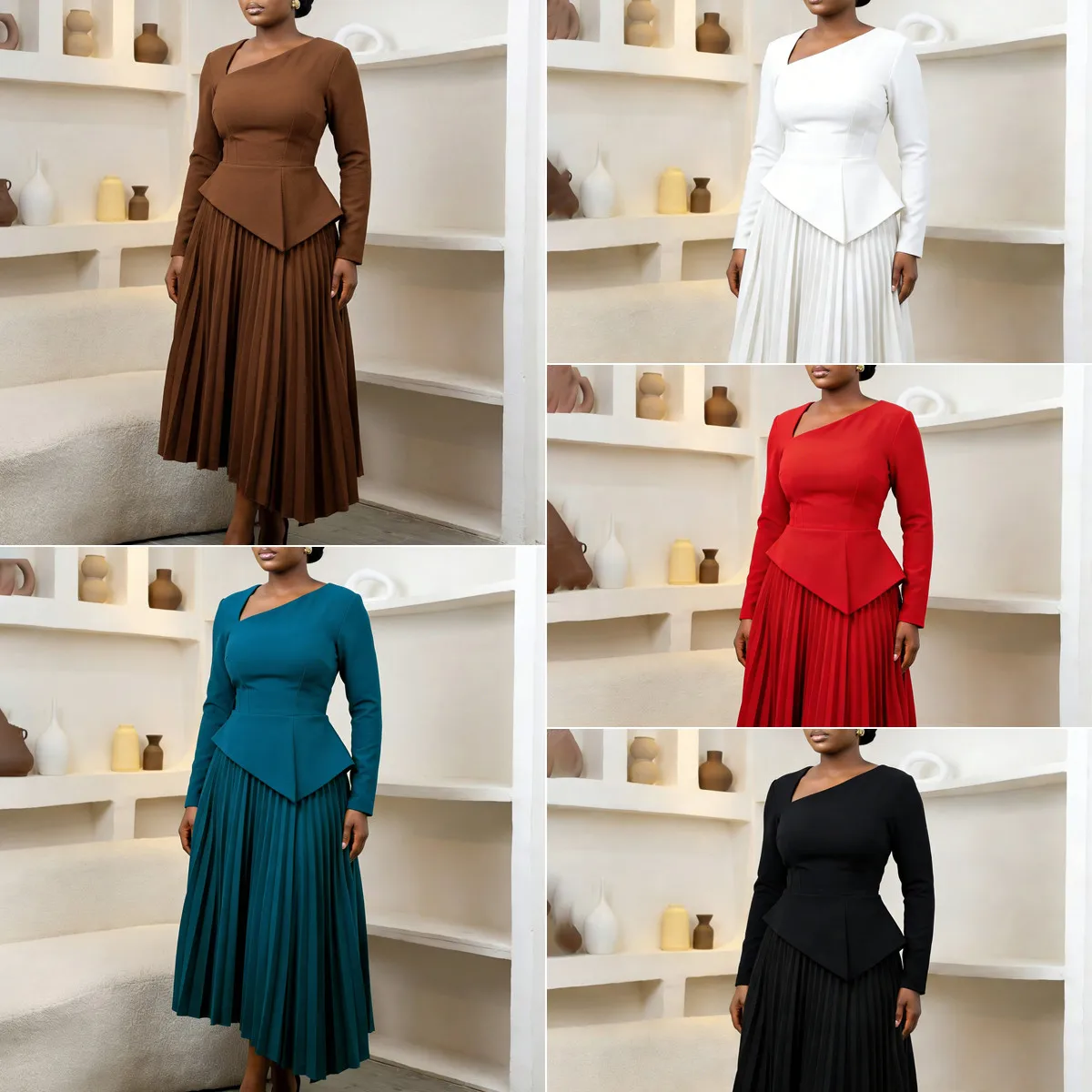 D617 Trendy Spring Dresses Women Casual Elegant High Waist Slanted