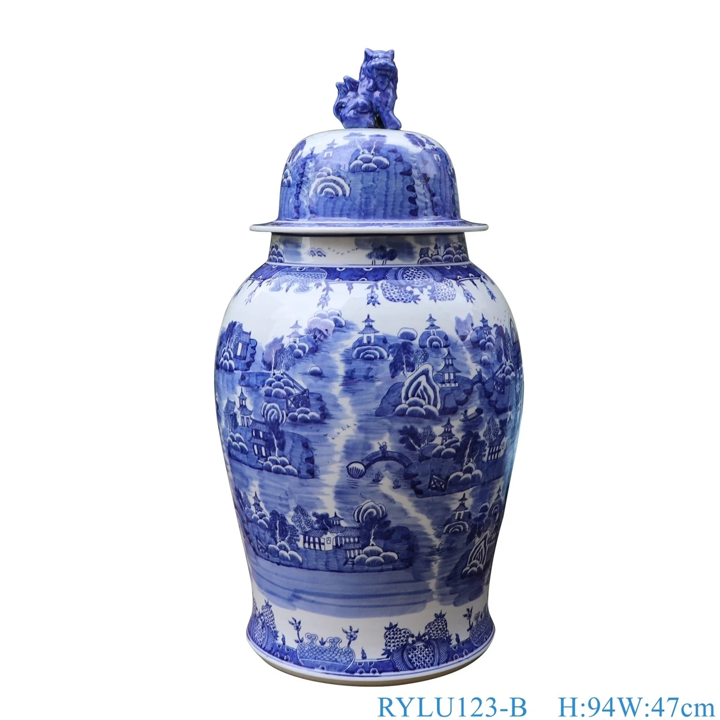 RYLU123 Blue And White Porcelain Landscape Pattern Dog Lid
