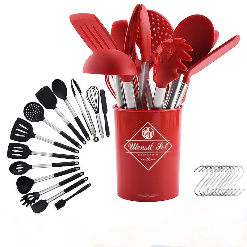 Silicone Cooking Utensil Kitchen Set 13 Pieces Rubber Utensil Tool with Spatula Holder Spoon Turner Tongs