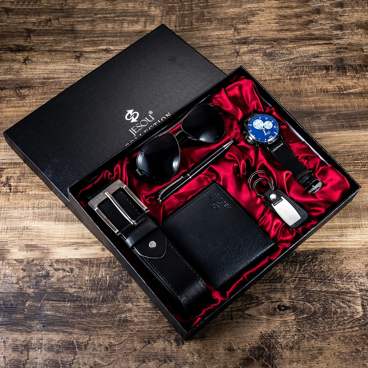 Hot Selling XSVO Watches Set Fashion Men's Gift Set Watch Belt Glass Wallet Keychain Pens 6-Pieces Birthday Gift Anniversary