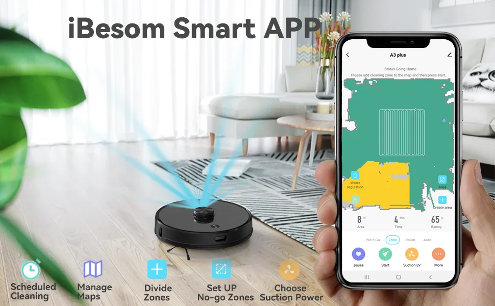 IBESOM A3 PLUS ロボット掃除機 Amazon.com: ibesom Robotic Vacuum Cleaner A3 Plus, Robotic