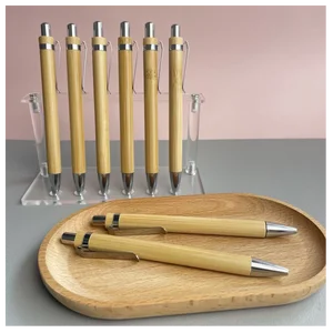 Wood Ballpoint Pen Custom Logo Printing Engraved Popular ECO Bamboo Click Pen
