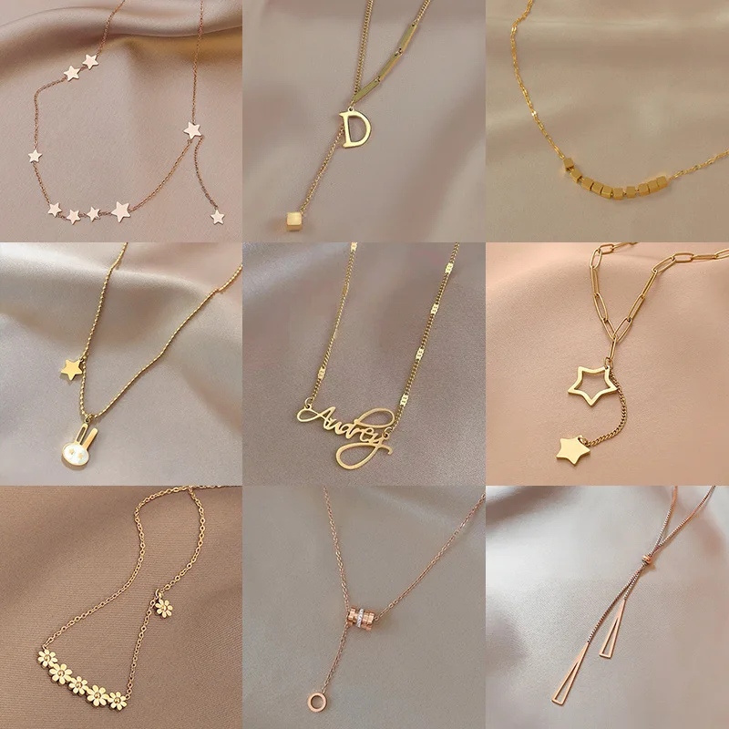 Titanium Steel No Fading Custom English Digital Flower Butterfly Small Waist Clavicle Pendant Necklace for Women
