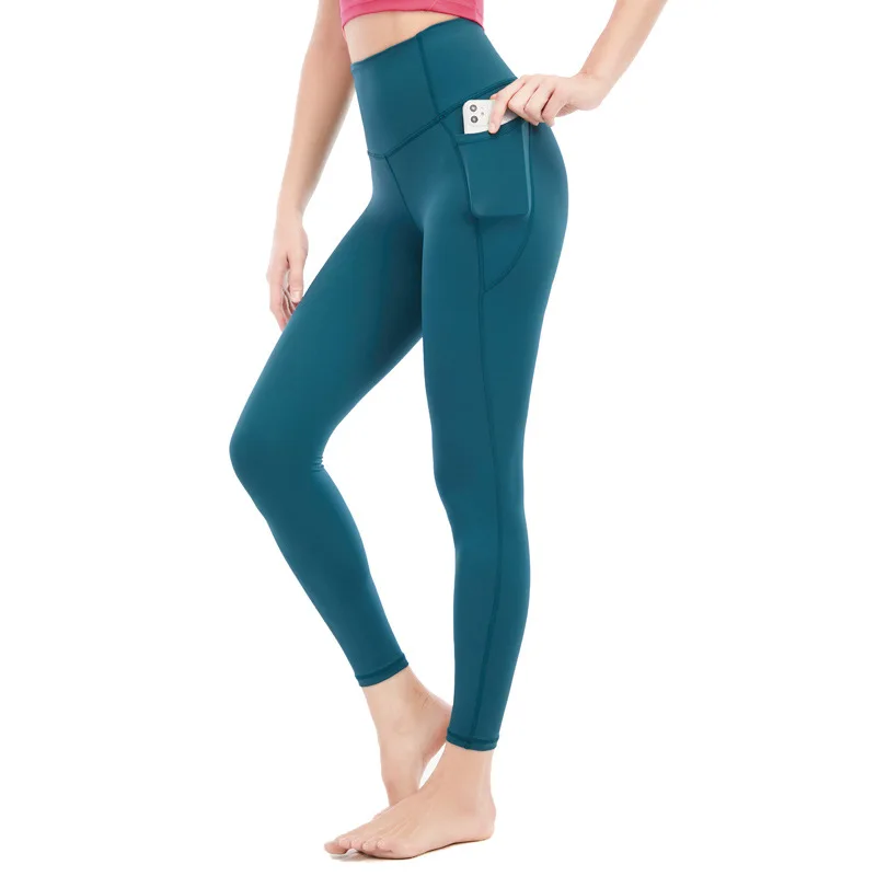 Wholesale Plain Gym Fitness Spandex Tight Leggings Tummy Control Pocket