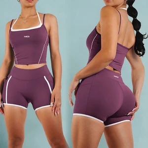 Custom ODM Women High Quality Sports Bra 2-Piece Yoga Shorts Active Wear Fitness Top Bra Yoga Apparel