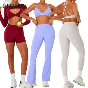 Customized Logo Solid Color Fitness Suit Set Intersection Back Fitness Bra Tight Fitting Quick Drying Pilates Fitness Yoga Suit