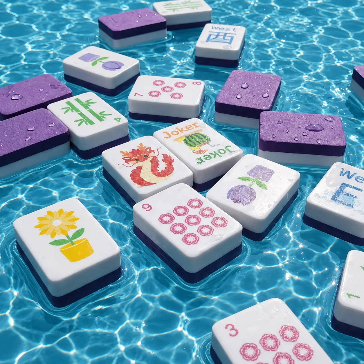 Modern Portable Floating Foam Mahjong Set 160 Tiles Pool Party Game EVA Material Waterproof UV Printed Entertainment 2Players