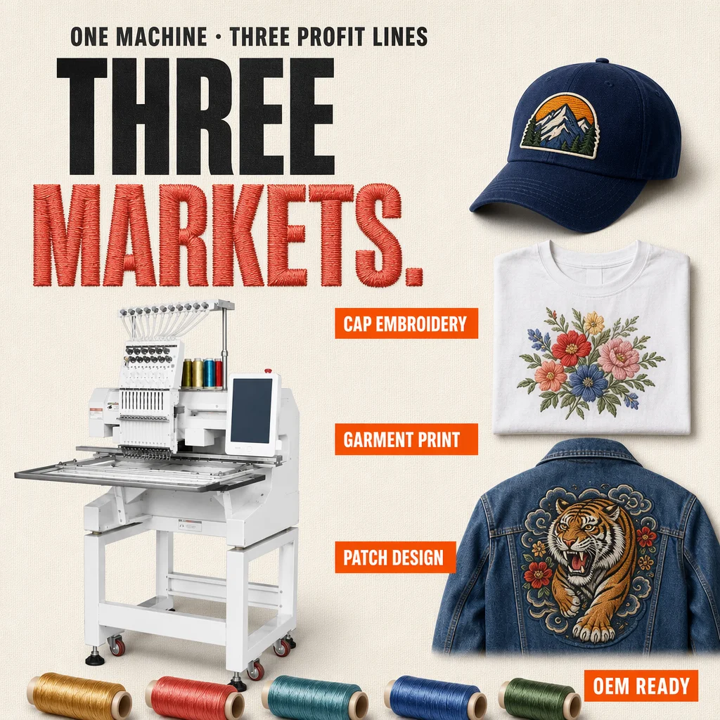 Industrial Computerized Automatic High Speed Single Head 12 Needle Embroidery Machine Cap T-Shirt Flat Small Business