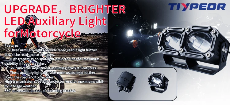 product tiypeor universal upgrade motorcycle auxiliary fog off road spotlight led driving light for atv utv 20w aluminum 6000k 3000k-2