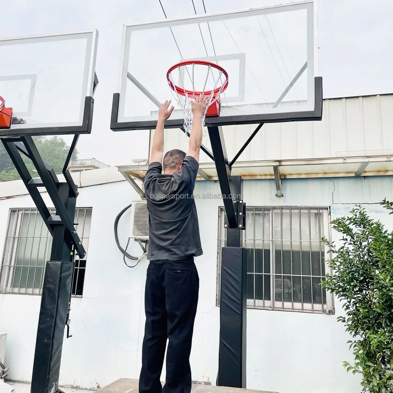 Made in China Inground Height Adjustable Basketball Hoop Stand Outdoor Basket Ball Pole with Light