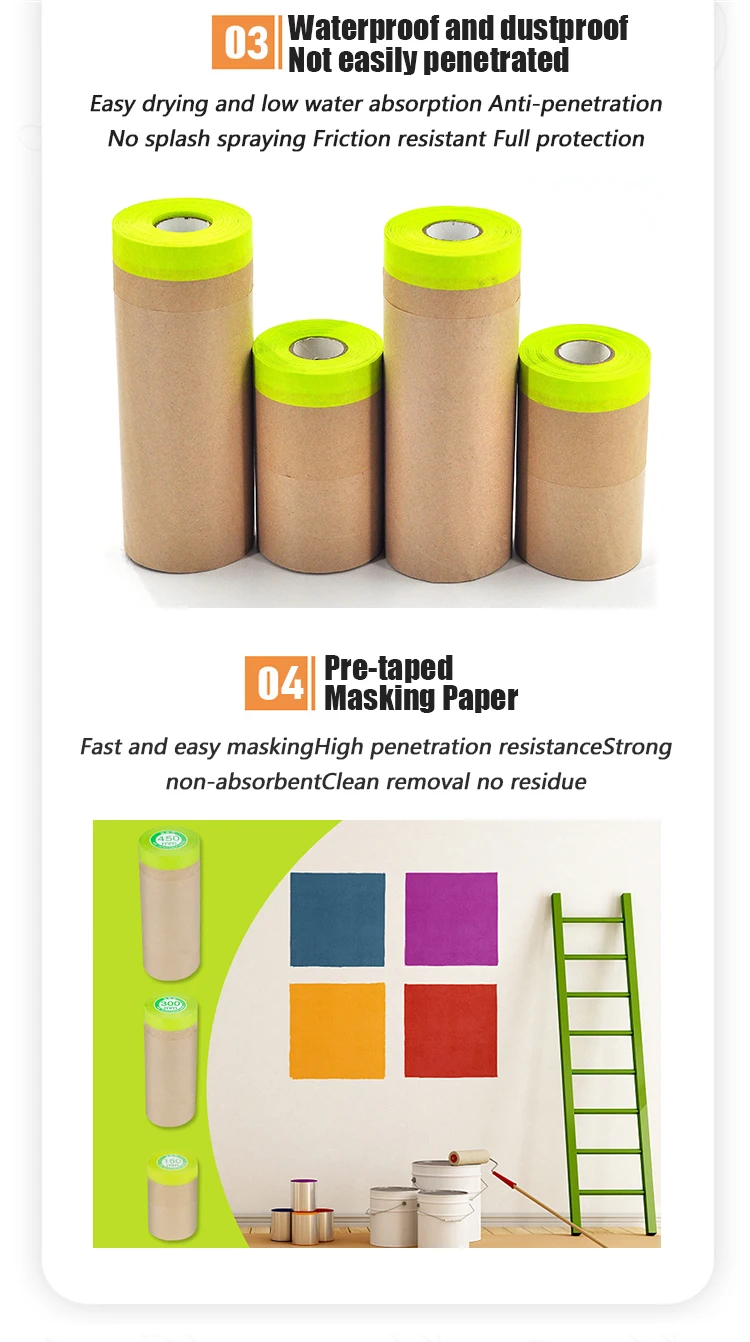 Anti Hotsale Pretaped Kraft Paper For Car Painting Automotive Kraft