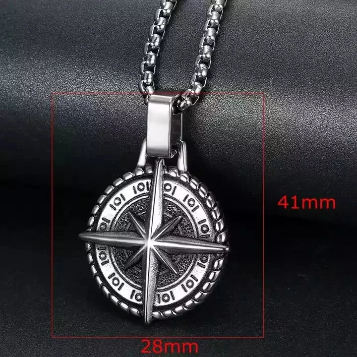Collana Vichinga Vegvisir Valknut Triscele - Acciaio Inox, Catena 50 Cm, Simboli Norreni