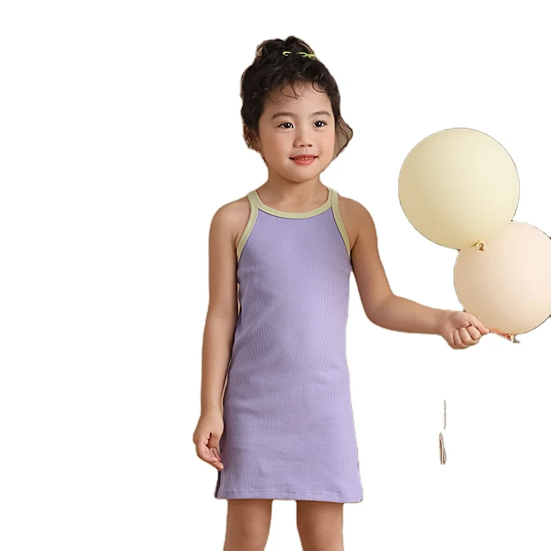 1 Pcs Custom Tag Tank Dress Summer Infant Toddler Kids Children Clothes  Cotton Ribbed Girl Dresses