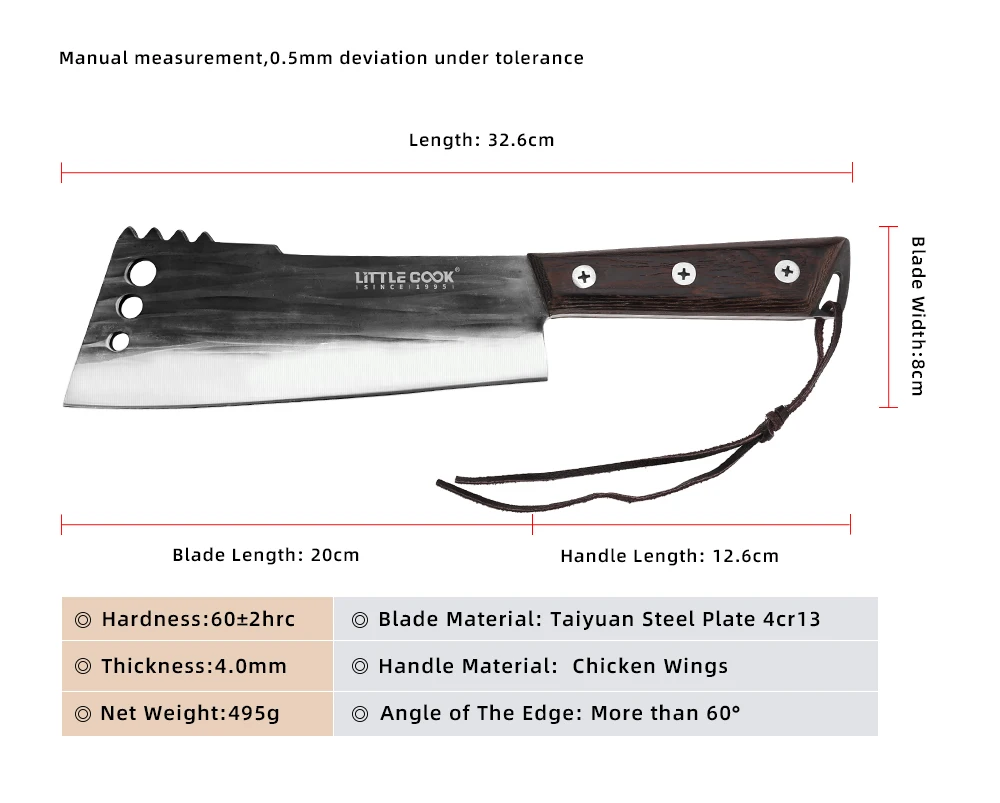 Little Cook 7.8 Inch Forged Meat Cleaver Super Sharp Edge with Wood Handle for Cutting M aperçu 2